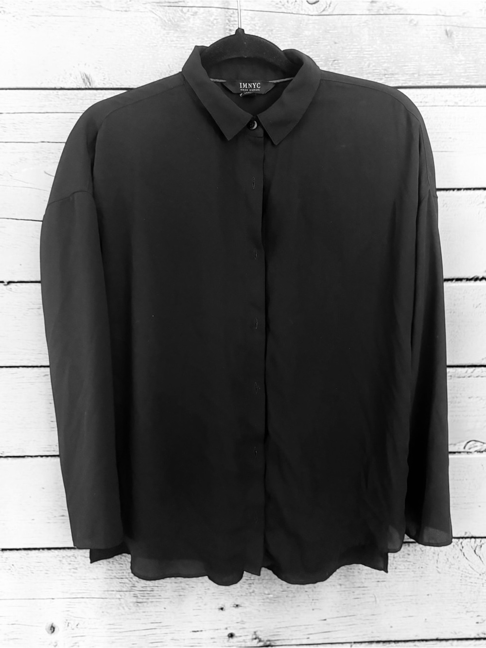 IMNYC Isaac Mizrahi Black Sheer Button Down XS Oversized Office Siren